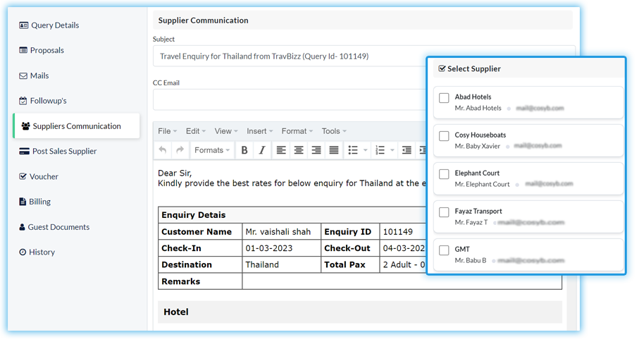 Suppliers communication